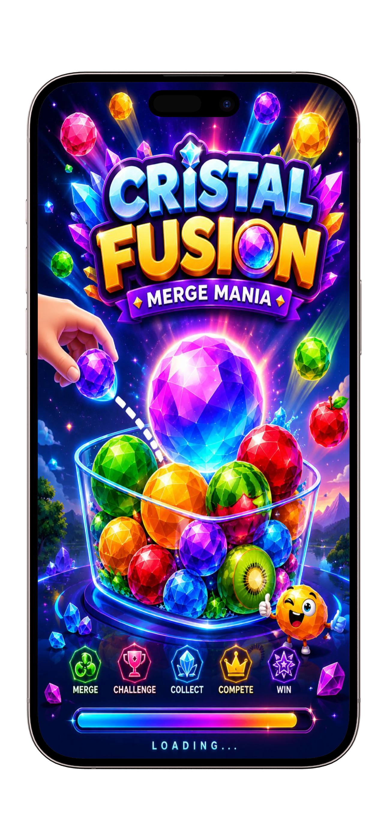 Crystal Ball: Drop Merge home screen with crystal puzzle game branding
