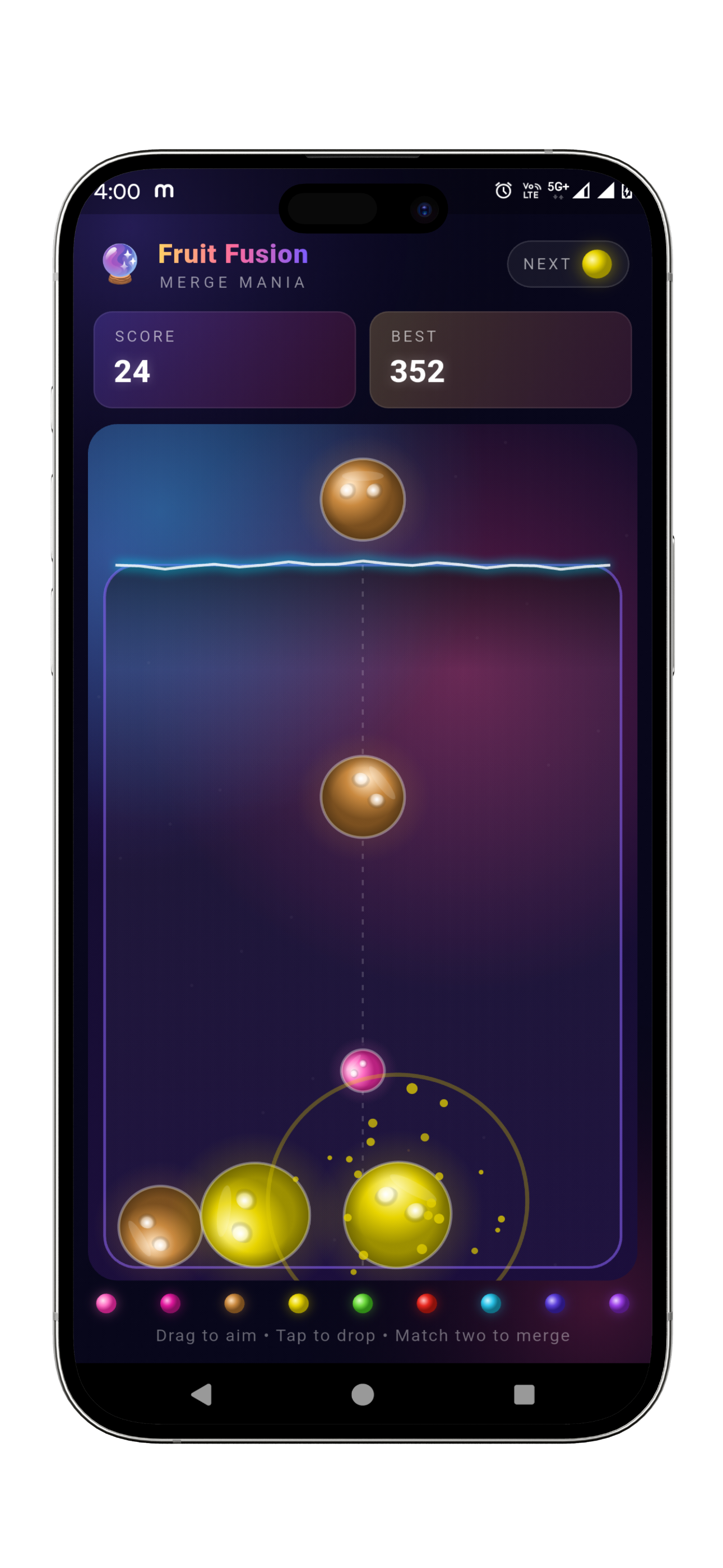 Crystal Ball: Drop Merge leaderboard and score screen